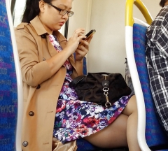 Candid Street Pantyhose -Tights #015 - Asian on the Train - N