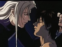 White hair hentai guy touching innocent guy