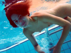 Hot hairy brunette teen in the pool naked
