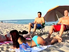 Teen threesome creampie and vibrator hard orgasm Beach