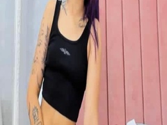 Purple Haired Woman Giving Her Best To Cum