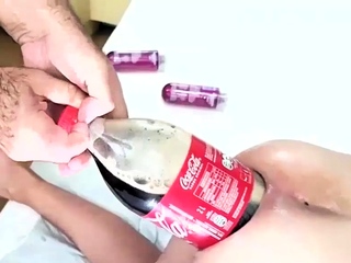 Fucked 2 Litre Cola Bottle in Her Ass